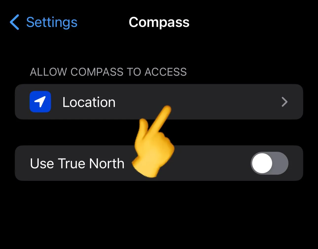 Compass settings with the Location option