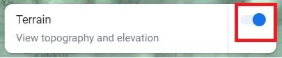 The Terrain toggle switched on in Google Maps