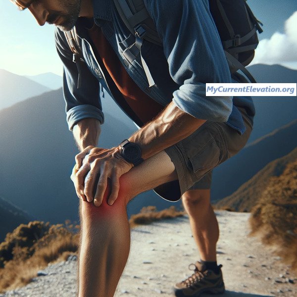 A man experiencing knee pain on high elevation 